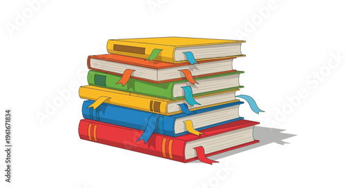 A Stack of Colorful Books with Ribbons as Bookmarks, Illustrating the Joy of Reading and Learning