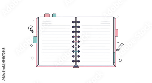 Minimalist Vector Illustration of an Open Blank Notebook Ready for Jotting Down Ideas, Plans, or Personal Reflections in a Clean, Organized Style