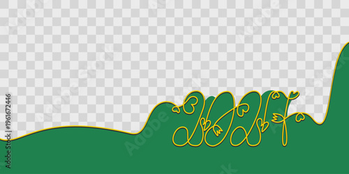 Hand Drawn one continuous line inscription 2027 Horizontal banner with bottom frame border Copyspace. Template Paper cut effect. Isolated Vector illustration New Year thematic Card or web promo banner