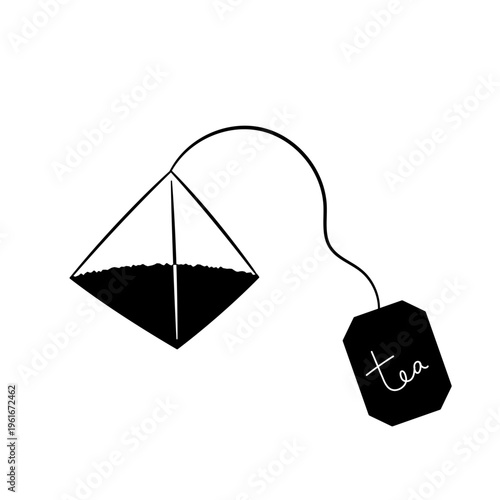 モノクロームのシンプルなティーバッグ　ピラミッド型　紅茶