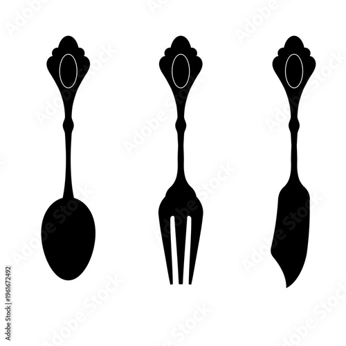 モノクロームのアンティークなティーカトラリーのセット