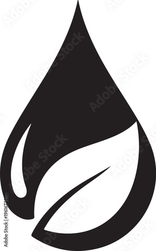Eco friendly droplet icon, leaf waterdrop symbol, black and white vector logo, ecology sign