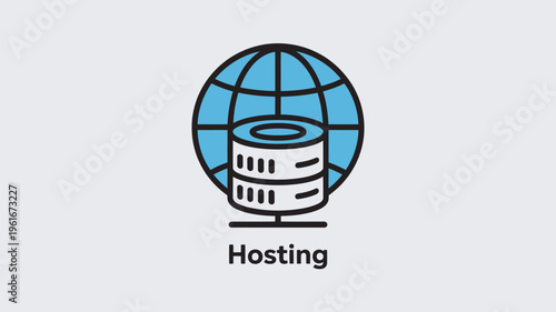 A simple illustration of a server hosting icon on a globe background