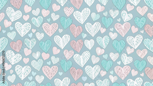 Seamless pattern of hand-drawn hearts scribble and outline styles background 
