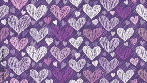 Seamless pattern of hand-drawn hearts scribble and outline styles background 
