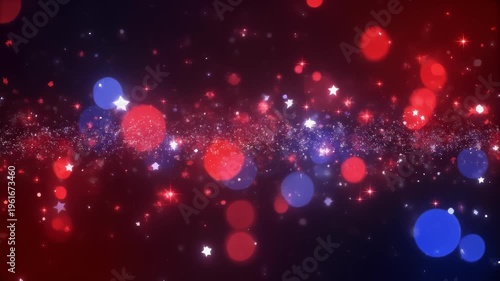 Abstract patriotic red white blue stars and bokeh particles loop background