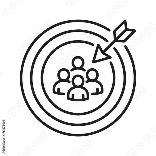 A professional line art icon representing target audience identification, customer segmentation, and strategic marketing focus for effective business growth and outreach.