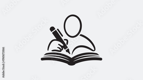 A person writing in an open book with a pen