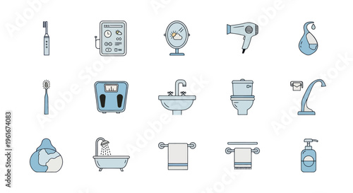 Bathroom Icons Set: Hygiene, Cleaning, Personal Care & Fixtures Collection