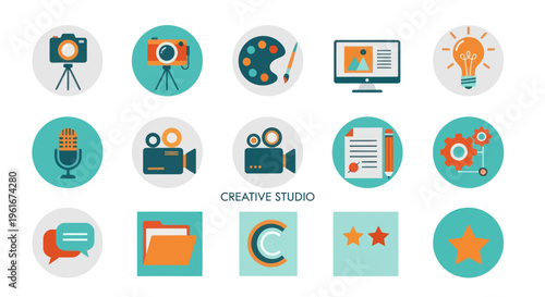 Creative Studio Icons: Photography, Art, Design, Video, Music, Ideas, Business