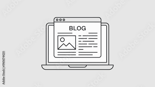 A simple line drawing of a laptop displaying a blog page on its screen