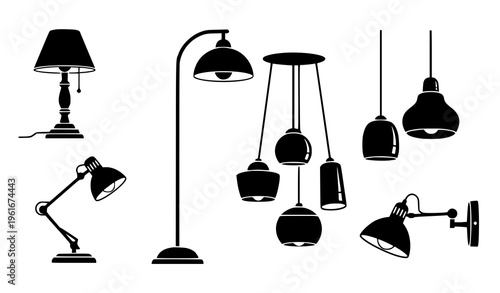 Minimal Lamp Types Collection Vector Illustration for Interior Lighting and Home Decor