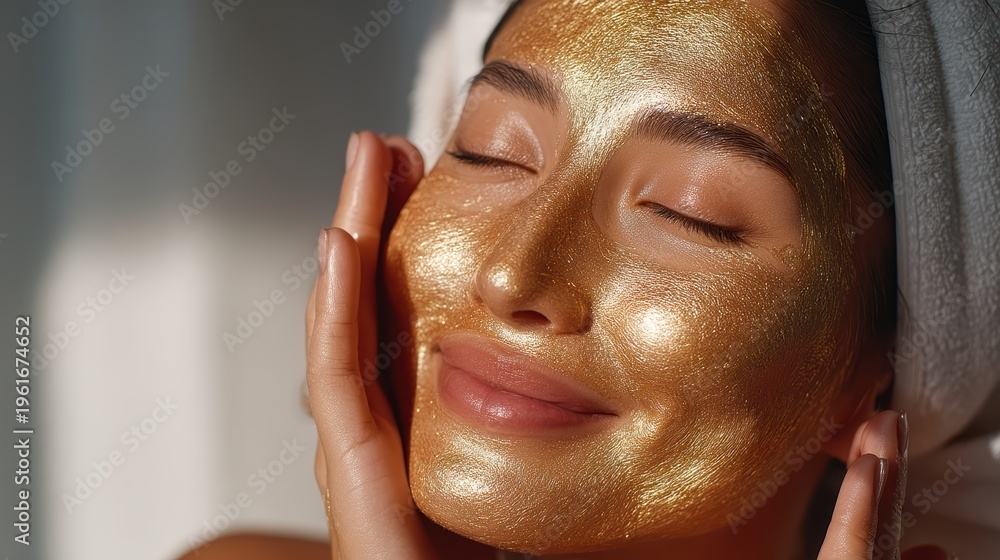 Naklejka premium Luxurious Golden Face Mask Skincare for Glowing Beauty