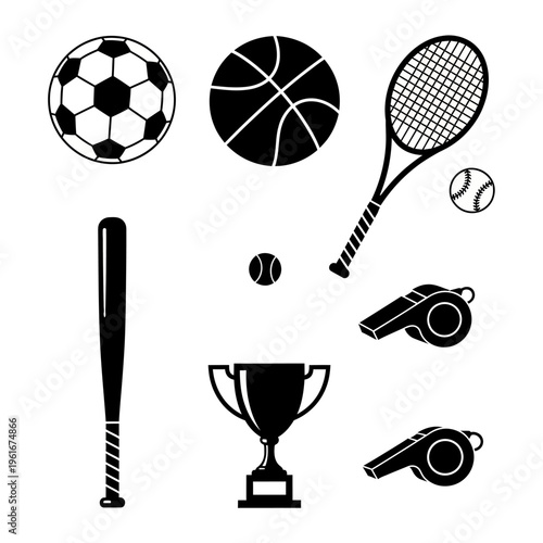 Collection of Sports Equipment and Trophy Icons.
