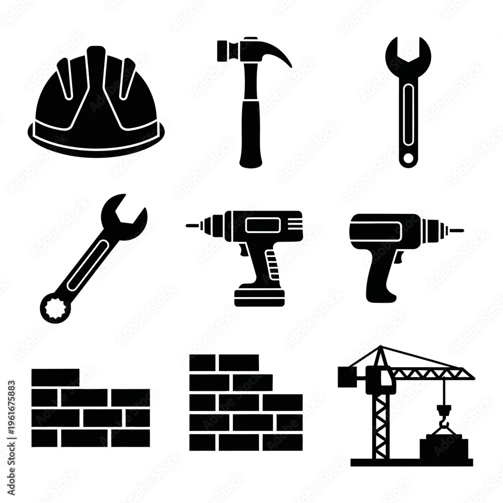 Fototapeta premium Construction tools and equipment icons set.