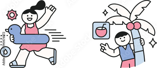 Children enjoying summer activities while staying hydrated and having fun in the sun with drinks and playful elements