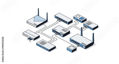Network Topology Illustration - Interconnected Routers and Devices.