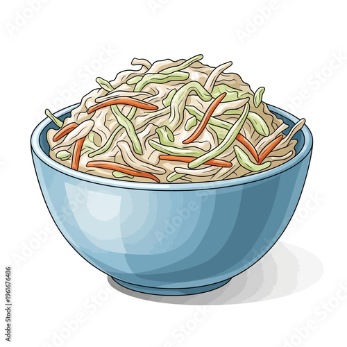 Fresh coleslaw in a blue bowl, isolated on white background, illustration