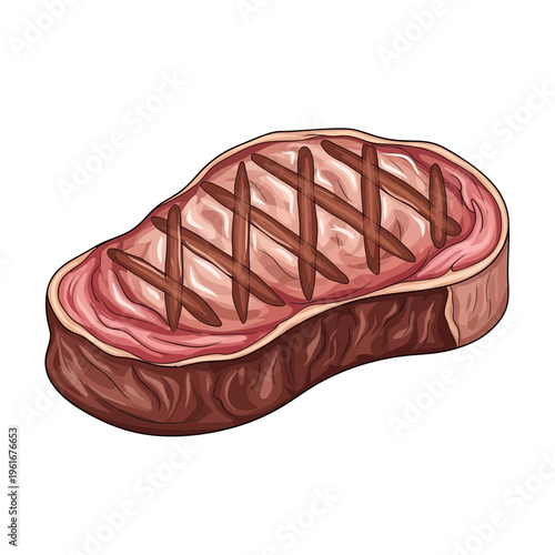 Grilled Ribeye Steak, Juicy Meat, Food Illustration