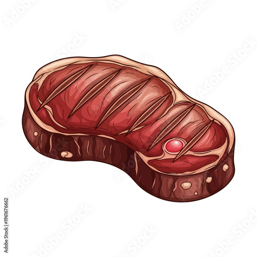 Grilled steak with grill marks on white background