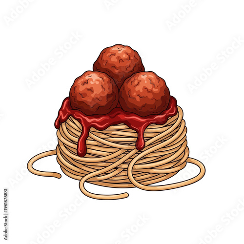 Spaghetti and meatballs illustration