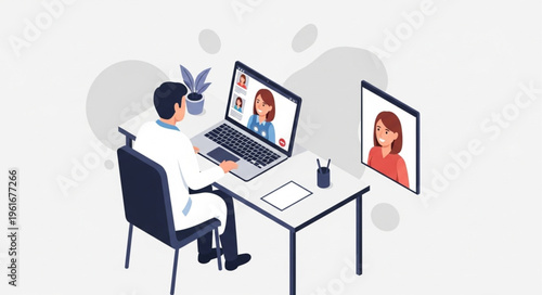 Doctor conducting a telehealth consultation with a patient via video call on a laptop.