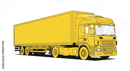 Bright Yellow Semi-Trailer Truck Illustration on White Background