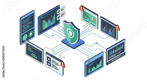 Network Security Shield Protecting Data Across Multiple Devices.