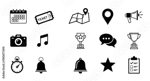 Collection of Essential Icons for Events, Communication, and Reminders.