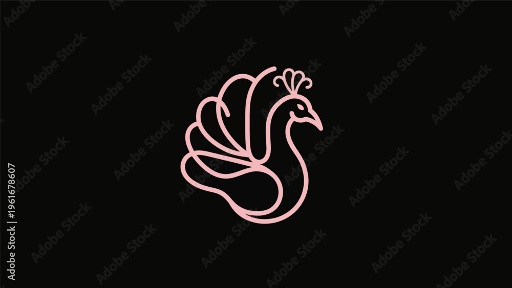 Fototapeta premium Elegant pink peacock illustration on black