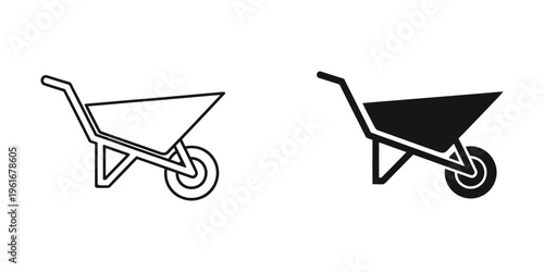 Comparison of empty and filled wheelbarrows in black and white line art