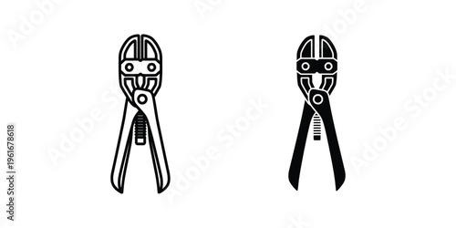 Two contrasting styles of pliers depicted in a minimalist black and white design