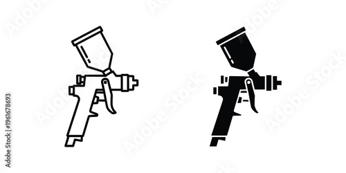 Comparison of a spray gun in outline and filled styles for graphic design purposes