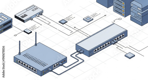 Network Infrastructure Diagram - Router, Switch, and Server Connections.