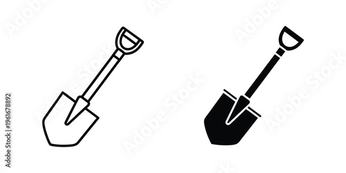 Comparison of a standard shovel and a black-filled garden shovel with long handles