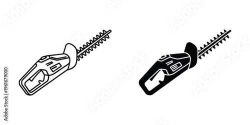 Comparison of two different types of hedge trimmers with cutting blades extended