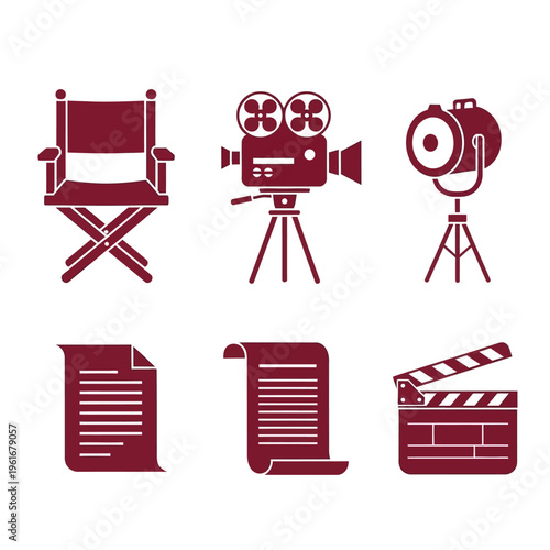 Film Production Icons Set Cinema Entertainment Industry.
