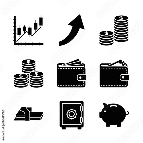 Financial Icons Representing Growth and Savings.
