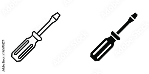 Contrasting styles of screwdrivers depicted in black and white silhouette