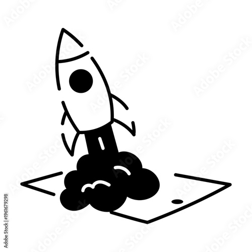 A doodle style illustration depicting a rocket launch

