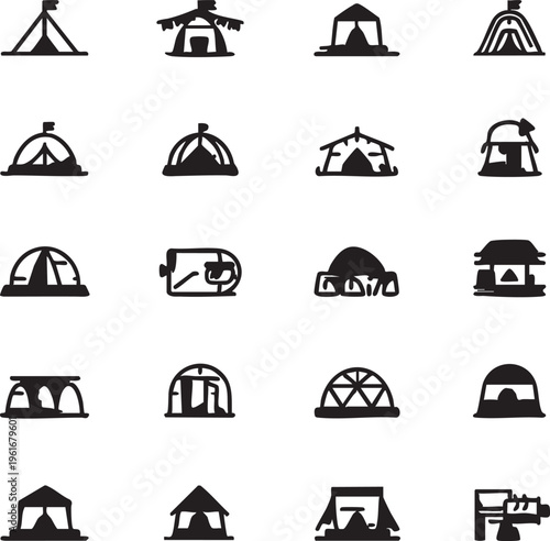 Camping tent vector icons: outdoor shelter graphics for web and print eps silhouette