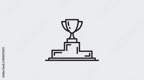 A simple black line drawing of a trophy on a pedestal, symbolizing achievement and success.