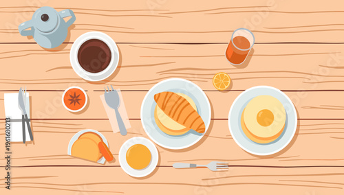 A minimalist flat lay composition depicting cutlery and a beverage. Ideal for food blogs, restaurant promotions, or conveying themes of dining and sim