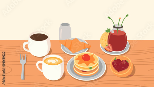 A simple, flat lay image depicting a fork and coffee mug. This evokes a cozy, inviting mood and is ideal for blogs or websites related to food, lifest