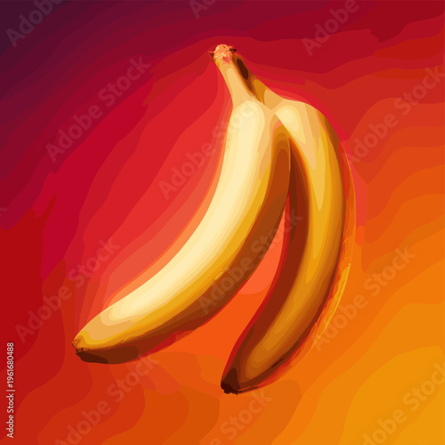 A vibrant and artistic image of ripe bananas set against a swirling, red and orange background. Ideal for food-related content, health and wellness ca