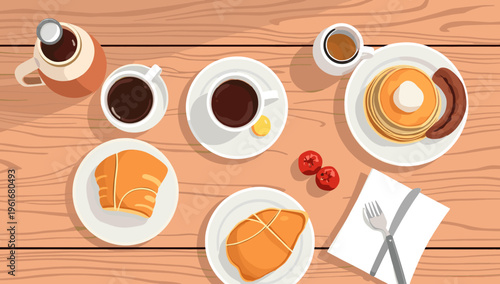 A minimalist illustration of a breakfast scene featuring salmon and coffee. Ideal for blog posts, website graphics, or marketing materials related to 