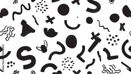 Black and white abstract shapes vector pattern - seamless background design eps silhouette