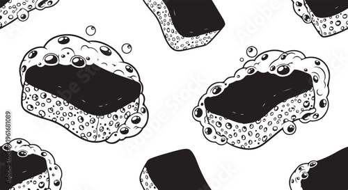 Black and white soap bubbles on a clean surface