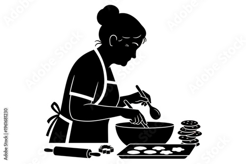 Culinary Silhouette: A silhouette portrays an individual in the act of baking, evoking a sense of warmth and the artistry of food preparation.
