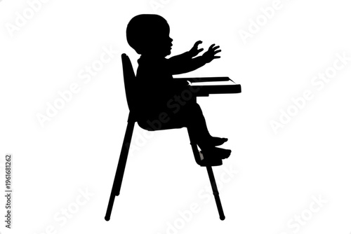 Silhouette of a Baby in High Chair: A simple silhouette depicts a baby comfortably seated in a high chair, a quintessential moment of childhood.